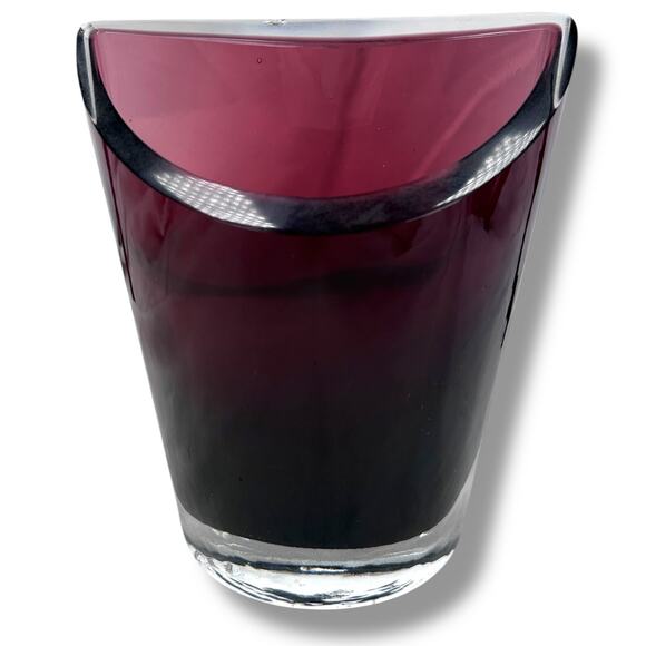 Vista Alegre Portugal Vase Amethyst Purple Glass Abstract Flat Back Bowed Front - Picture 1 of 12